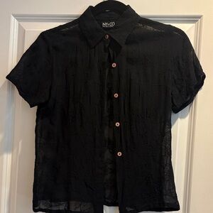 New York & Company Black Casual Button Down Shirt